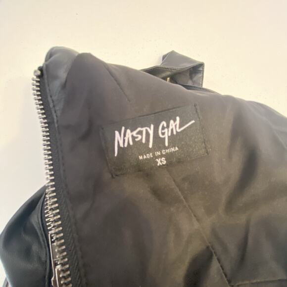 Y2K Black Faux Leather Maxi Dress Sleeves Whimsigoth Witch Cut Out Fringe XS - Picture 5 of 11